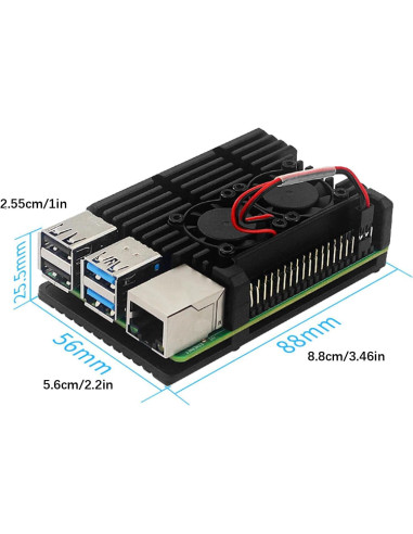 Caja de Aluminio con Doble Ventilador para Raspberry Pi 4B