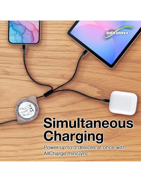 Cable Retráctil BoxWave miniSync AllCharge USB 91.44 cm Negro