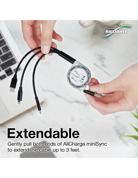 Cable Retráctil BoxWave miniSync AllCharge USB 91.44 cm Negro