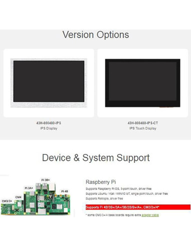 Pantalla DSI 4.3" Waveshare IPS 800x480 para Raspberry Pi