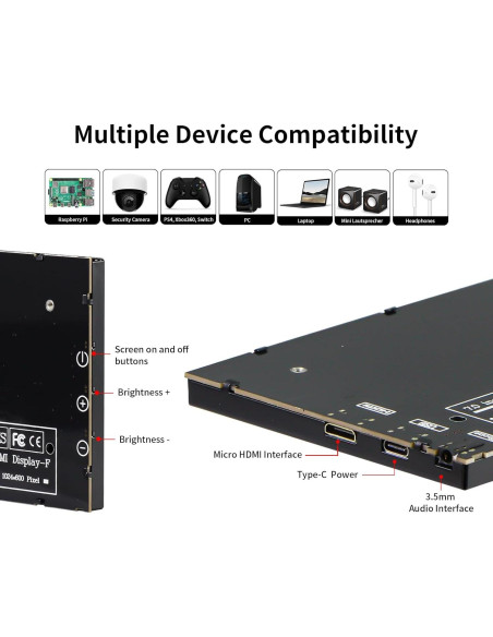 Monitor Portátil CUQI de 7" IPS 1024x600 HDMI para Raspberry Pi