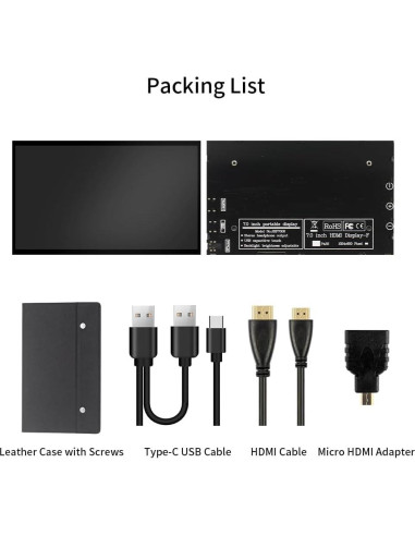 Monitor Portátil CUQI de 7" IPS 1024x600 HDMI para Raspberry Pi