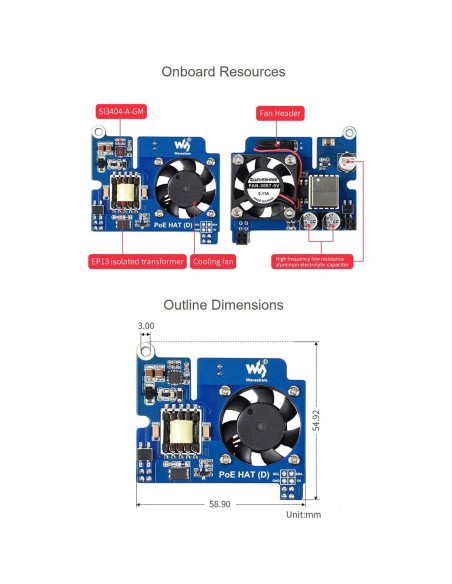 Power Over Ethernet HAT POE Tipo D Coolwell para Raspberry Pi 3B+/4B