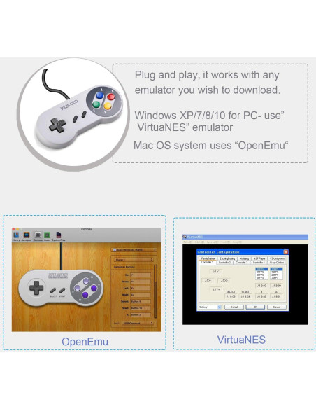 Controlador USB KIWITATA SNES 2X para Juegos Retro PC Mac
