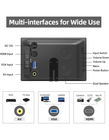 Monitor Portátil HDMI 10.1" HMTECH 1280x800 IPS con Altavoces