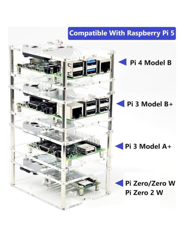 Estuche Acrílico Apilable 4 Capas para Raspberry Pi 5/4/3 - Transparente