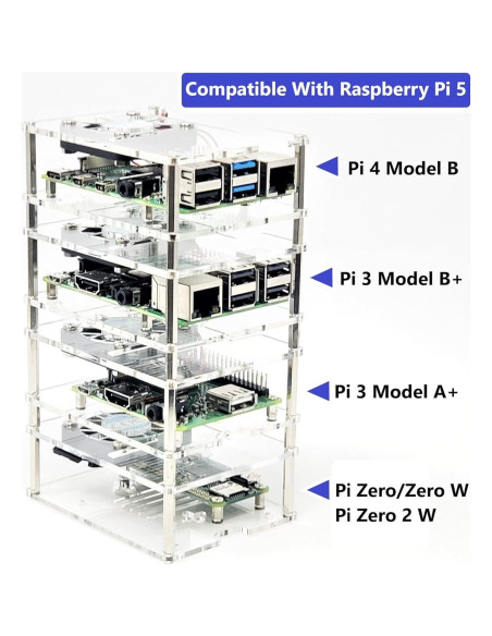 Estuche Acrílico Apilable 4 Capas para Raspberry Pi 5/4/3 - Transparente