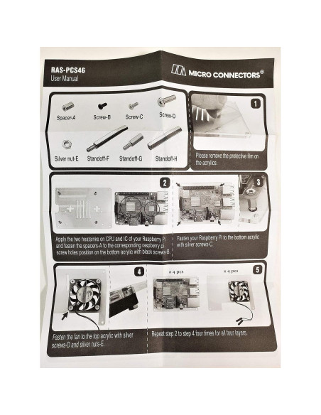 Estuche Acrílico Apilable 4 Capas para Raspberry Pi 5/4/3 - Transparente