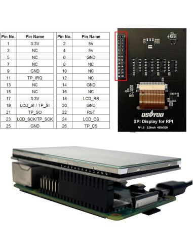 Pantalla Táctil SPI 3.5" OSOYOO para Raspberry Pi 3B/4 - 480x320
