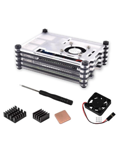 Caja Acrílica 9 Capas con Ventilador para Raspberry Pi 3B/3B+