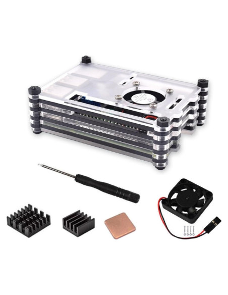 Caja Acrílica 9 Capas con Ventilador para Raspberry Pi 3B/3B+