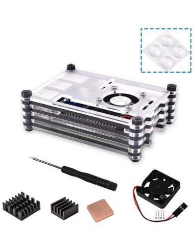 Caja Acrílica 9 Capas con Ventilador para Raspberry Pi 3B/3B+