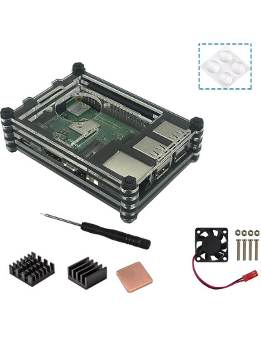 Caja Acrílica 9 Capas con Ventilador para Raspberry Pi 3B/3B+