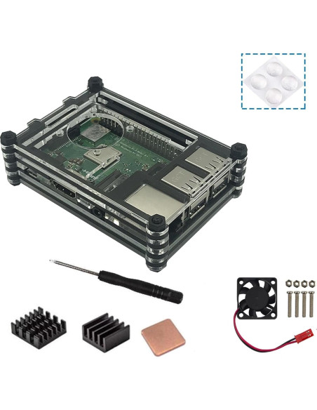 Caja Acrílica 9 Capas con Ventilador para Raspberry Pi 3B/3B+