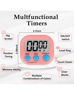 Temporizadores Digitales de Cocina ZILLEEN 6 Piezas Multicolor 2