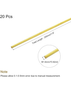 Varilla de Bronce Sólido MECCANIXITY 1.8mm x 200mm Pack de 20 2