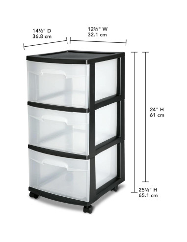 Torre de Almacenamiento CLMSTE 3 Cajones Plástico Negro