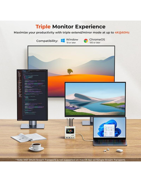 Estación de Acoplamiento Triple Monitor RayCue 128K SE 4K USB-C