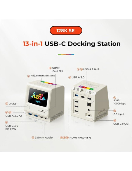 Estación de Acoplamiento Triple Monitor RayCue 128K SE 4K USB-C