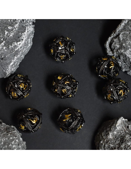 Set de Dados de Metal D&D Dragón Negro 7 Piezas 142g
