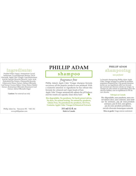 Juego de Champú y Acondicionador Sin Fragancia Phillip Adam 355 ml