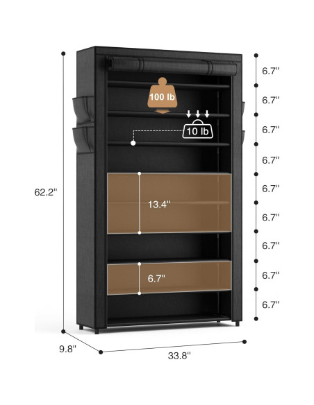 Estante para Zapatos LANTEFUL 10 Niveles Ajustable Negro