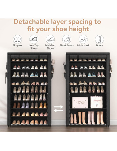 Estante para Zapatos LANTEFUL 10 Niveles Ajustable Negro