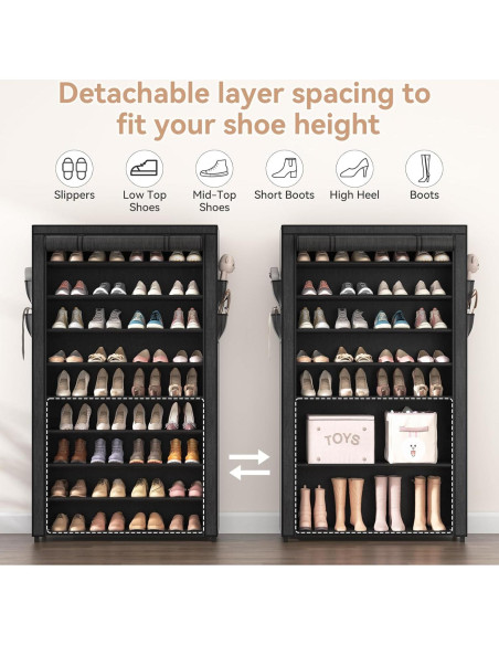 Estante para Zapatos LANTEFUL 10 Niveles Ajustable Negro