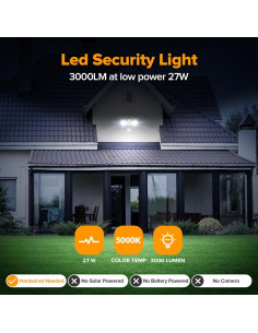 Luz de Seguridad LED UME con Sensor de Movimiento 27W 3000LM IP65 2
