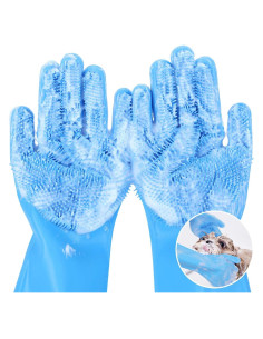 Guantes de Aseo para Mascotas Pecute - Silicona Azul 34x15cm