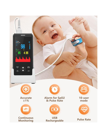 Oxímetro de Pulso HealthTree Recargable para Bebés y Adultos