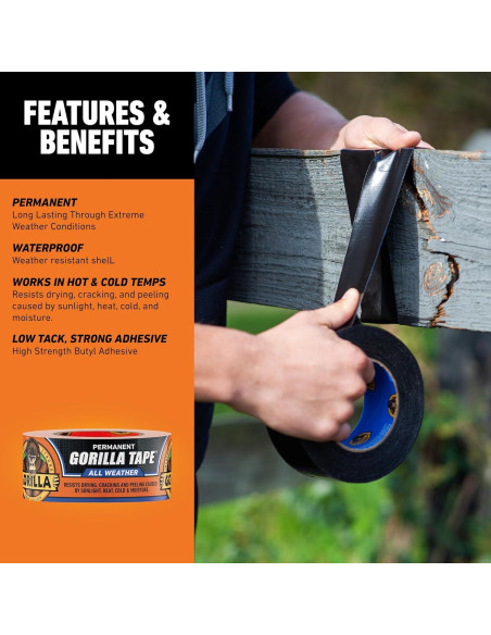 Cinta de Ducto Gorilla Todo Clima Negra 48 mm x 22.86 m