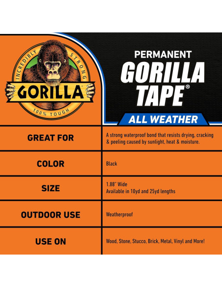 Cinta de Ducto Gorilla Todo Clima Negra 48 mm x 22.86 m