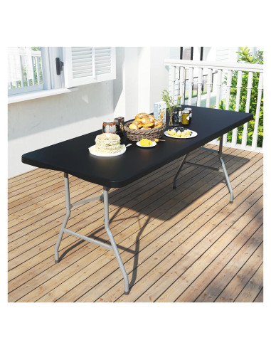 Mesa Plegable 1.83m IWDOO Negra para Camping y Fiestas