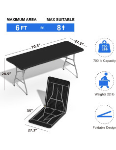 Mesa Plegable 1.83m IWDOO Negra para Camping y Fiestas 2