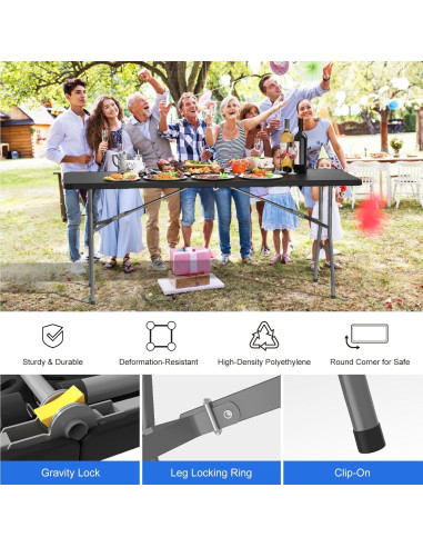 Mesa Plegable 1.83m IWDOO Negra para Camping y Fiestas
