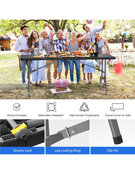 Mesa Plegable 1.83m IWDOO Negra para Camping y Fiestas