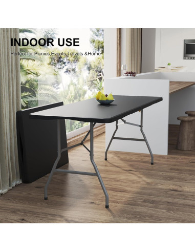 Mesa Plegable 1.83m IWDOO Negra para Camping y Fiestas