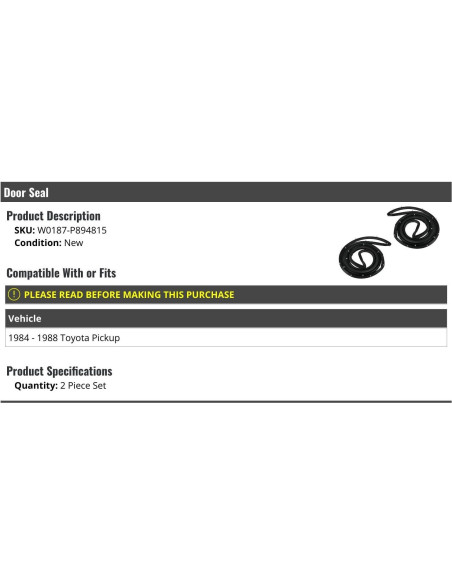 Juego de Sello de Puerta 2 Piezas Marketplace Auto Parts