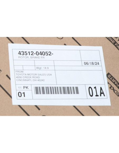 Rotor de Freno Trasero Toyota OEM 8.45 kg 43512-04052