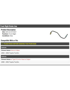 Manguera de Freno Delantera Derecha Toyota Tundra 2000-2006 2