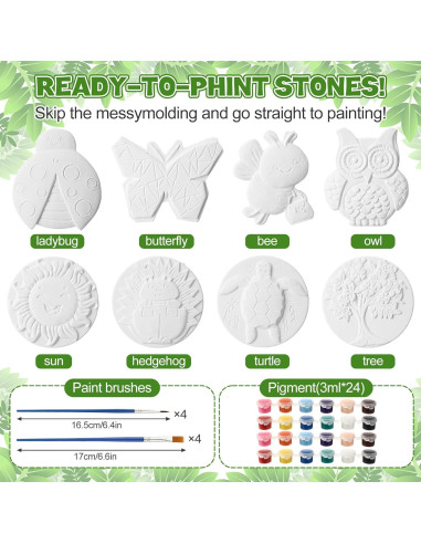 Kit de Pintura de Piedras de Yeso HyDren - 8 Piezas Animales