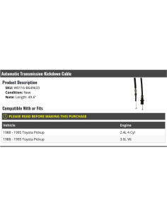 Cable de Kickdown Transmisión Automática Toyota Pickup 1988-1995 2