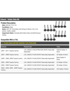 Kit de Válvulas de Escape y Admisión Toyota Camry 2.4L 16 Piezas 2