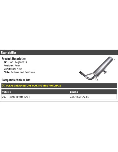 Silenciador Trasero Marketplace Auto Parts Toyota RAV4 2001-2003