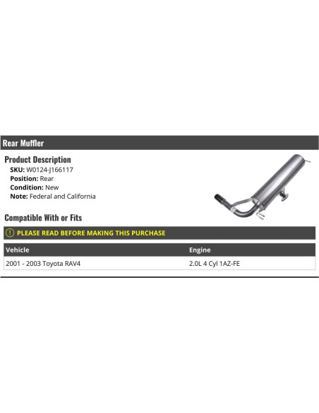 Silenciador Trasero Marketplace Auto Parts Toyota RAV4 2001-2003