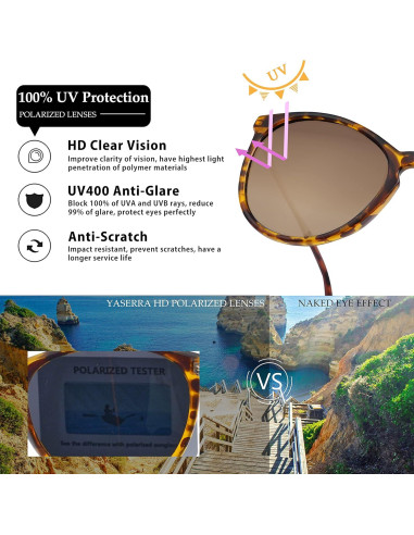 Gafas de sol polarizadas UV400 redondas vintage para hombres y mujeres
