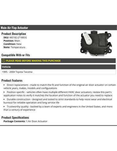 Actuador de Aleta de Aire Toyota Tacoma 1995-2004 Temperatura