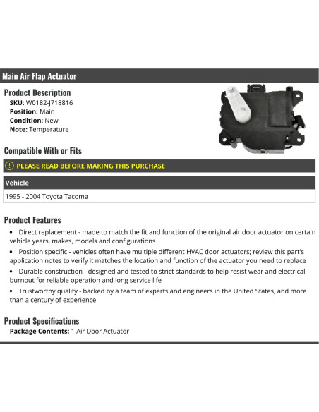Actuador de Aleta de Aire Toyota Tacoma 1995-2004 Temperatura