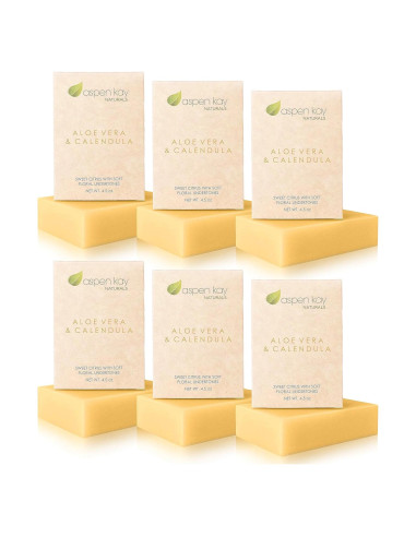 Barras de Jabón Aspen Kay Naturals 127g (6, Aloe Vera y Caléndula)